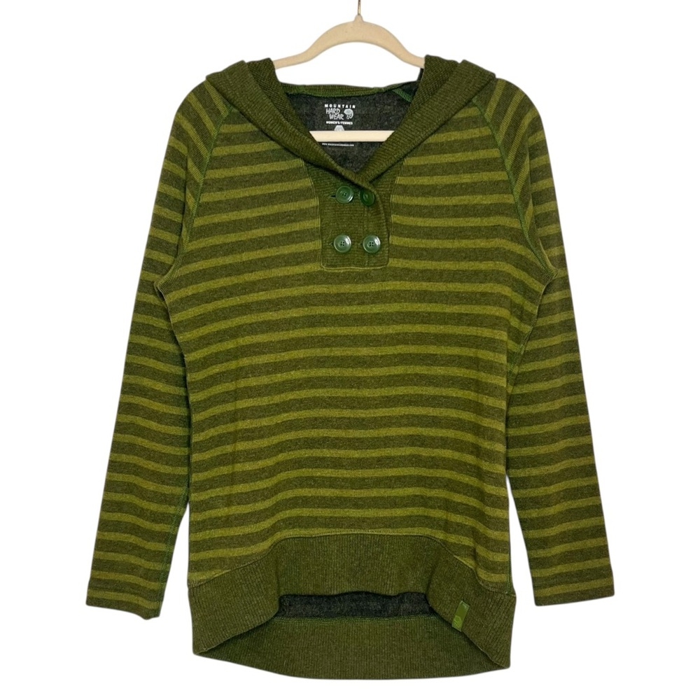 MOUNTAIN HARDWEAR Sevina Wool‎ Blend Striped Sweater with Hood. Size Large - Picture 2 of 9
